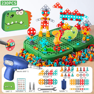 230Pcs/228Pcs Children DIY Tool Toys Set Electric Drill Screw Nuts 3D Puzzle Toy Pretend Play Tool Kits 2D/3D Educational Toy