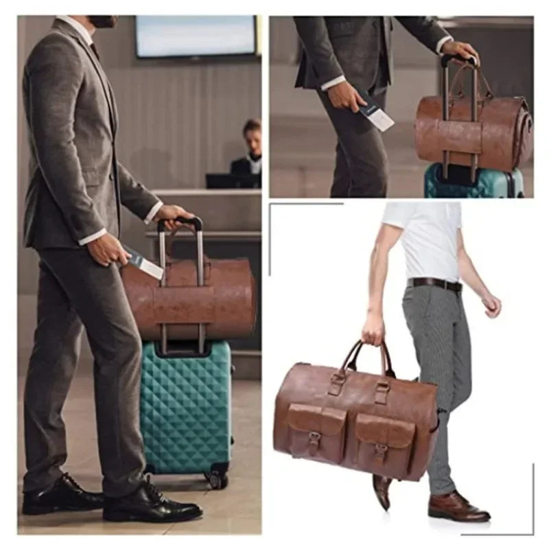 Garment Bag for Travel Convertible Carry on Garment Duffel PU Bag for Men Waterproof Large Bag 2 in 1 Suit Dress Business Travel